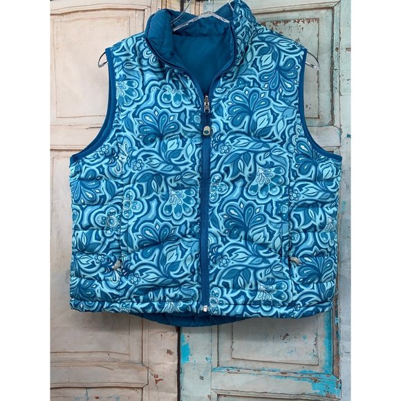 LLBean Down Feather Puffer Vest  L Reg Blue Reversible  Polyester Outer / Goose - Picture 1 of 8